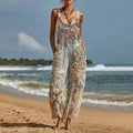 Boho Ethnic Lace Embroidered Pattern  Floral Patchwork Linen Jumpsuit elevenforest