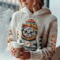Comstylish Women's Cute Winter Cat With Floral Art Knitted Warm Sweater