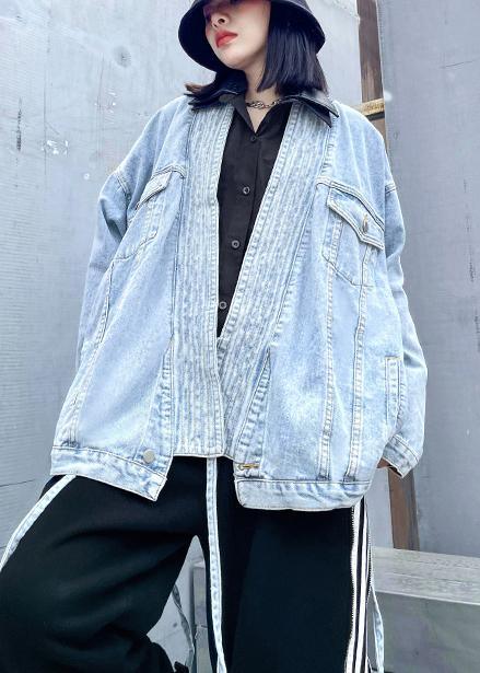 Handmade Pockets Fine Outwear Denim Light Blue Tunic Coat