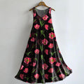 Women's Tulip Floral Art Print Sleeveless Cotton Pocket Dress