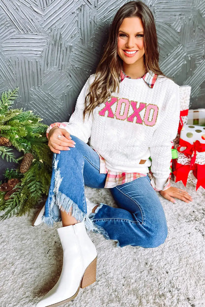 Chenille Cable Knit Xoxo Sweatshirt