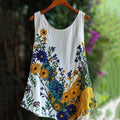 Floral Embroidered Sleeveless Linen Blend Tank Top elevenforest