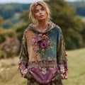 Women's Vintage Floral Patchwork Warm Hoodie elevenforest