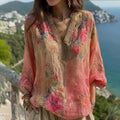 Women's Floral Embroidery Linen V-neck T-shirt elevenforest