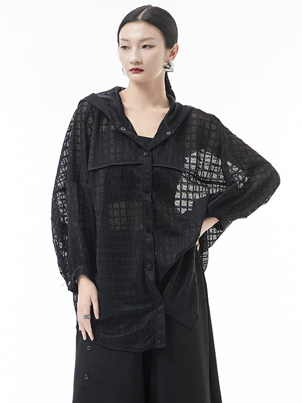 Loose Batwing Sleeves Sun Protection See-through Blouse