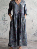 Women's Retro Floral Pattern Cotton And Linen Dress
