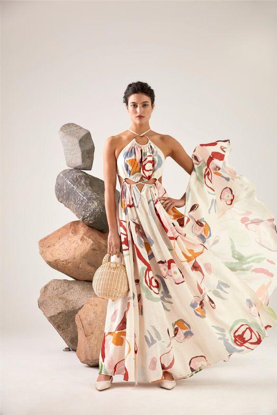 Sabina Abstract Halterneck Maxi Dress