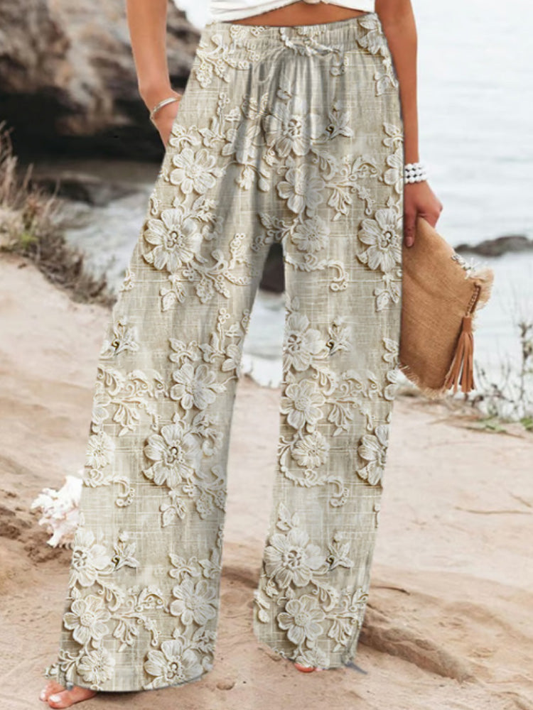 Women's Casual Retro Embroidered Floral Print Pants elevenforest