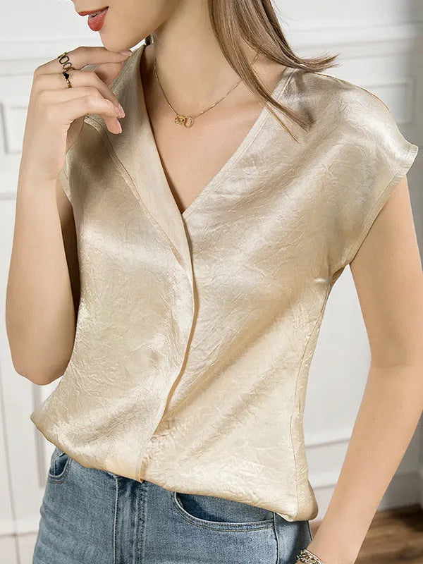 Sleeveless Loose Color Polo Blouses Tops