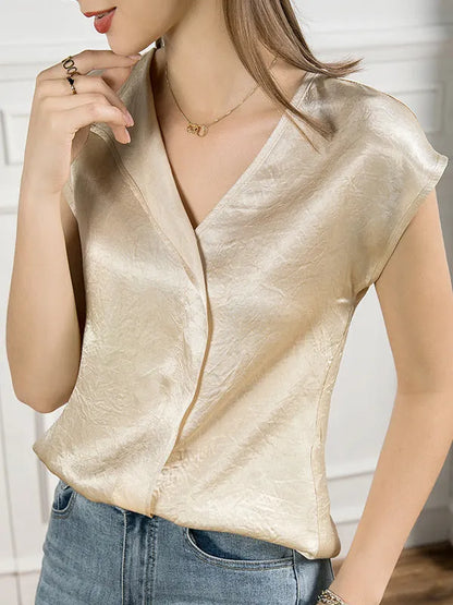 Sleeveless Loose Color Polo Blouses Tops