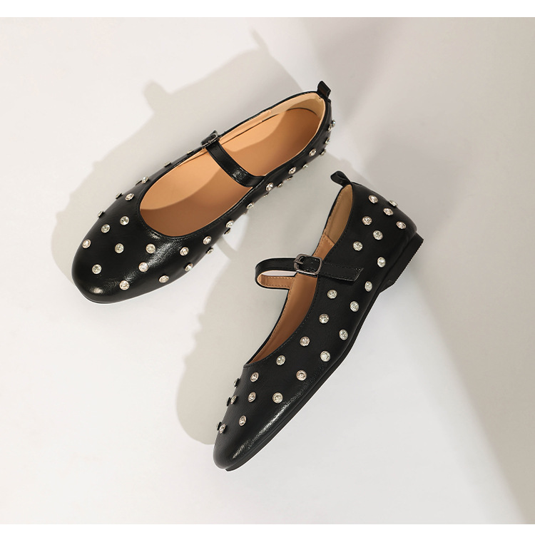 Studded Rhinestones Mary Jane One-line Buckle Ballet Flats
