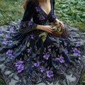 Vintage Witch Purple Flowers Glitter Embroidered Medieval Dress elevenforest