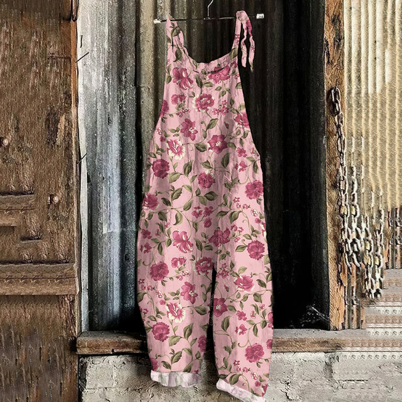 Women's Bohemian Floral Linen Jumpsuit elevenforest