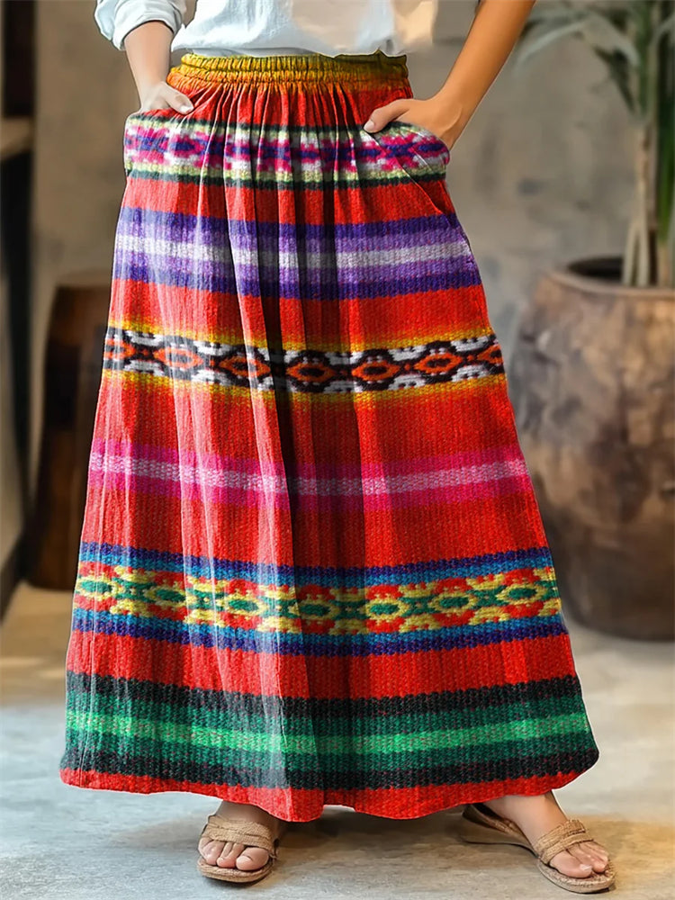 Colorful Kenya Style Stripes Print Women's Cotton Skirt elevenforest