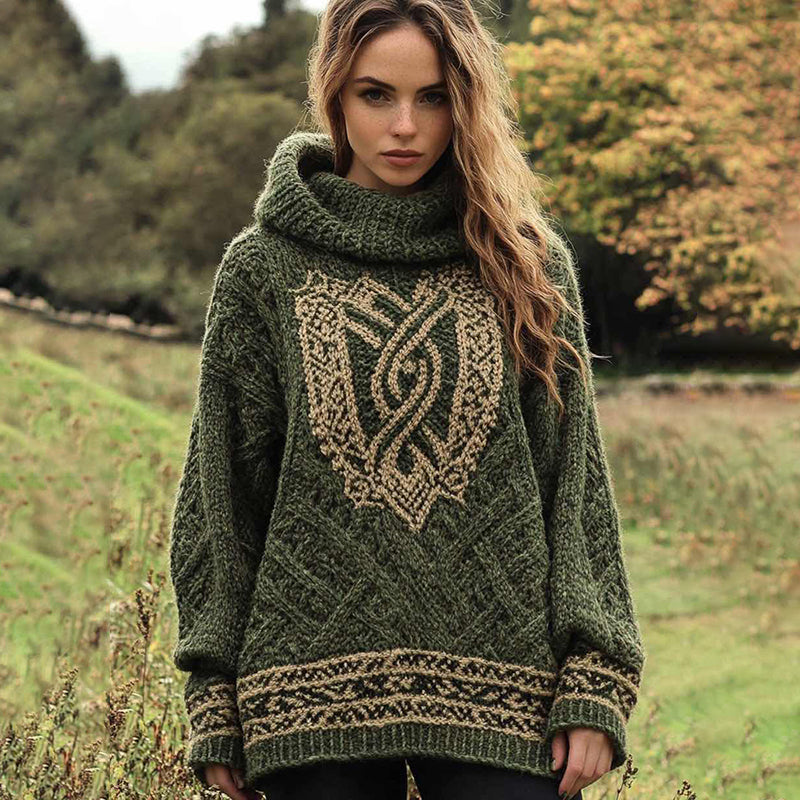 Women's Knit Jacquard Hooded Sweater elevenforest