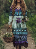 Vintage Botanical Floral Women's Linen Maxi Dress elevenforest