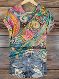 Women's Art Floral Hippie Print Crew Neck T-Shirt