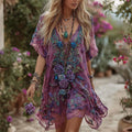 Women's Vintage Rose Floral Embroidery Casual Short Dress elevenforest
