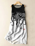 Vintage Japanese Art Octopus Legs Print Sleeveless Cotton And Linen Mi