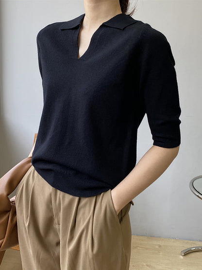 7 Colors Urban Color Half Sleeves Knitting Shirt Top