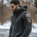 Men's Vintage Skull Jacquard Chunky Hooded Sweater elevenforest