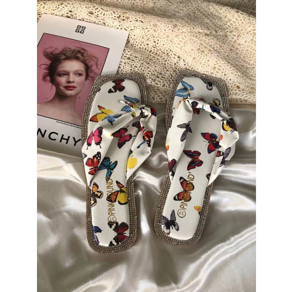 Rhinestone Bow Print Slippers Dc339