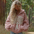 Women's Viking Pink Tree Of Life Art Knit Zipper Cardigan Sweater elevenforest