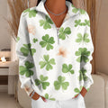 Comstylish Women's St. Patrick's Day Shamrock Print Zip Up Sweatshirt