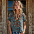 Sunflower Vintage Floral V-neck Casual Short-sleeved Shirt elevenforest