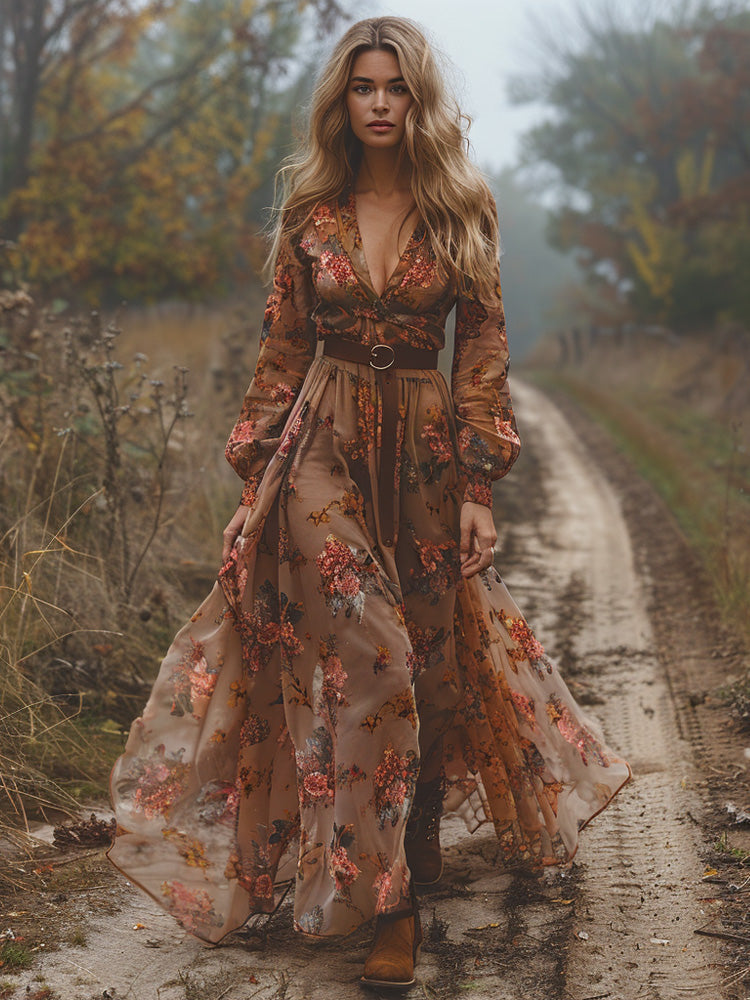Women's Retro Pastoral Cotton And Linen Floral Embroidery Print Dress elevenforest