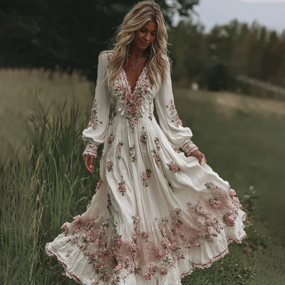Women's Vintage Floral Art Linen Dress elevenforest