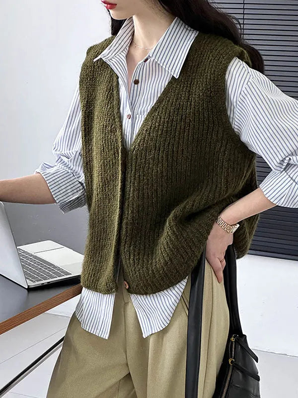 Long Sleeves Loose Buttoned Pockets Striped Lapel Blouses&shirts Tops