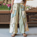 Vintage Floral Patchwork Linen Blend Casual Pants elevenforest