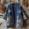 Vintage Japanese Traditional Sashiko Patchwork Art Print Cotton And Linen Blend Kimono Cardigan elevenforest