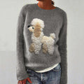 Comstylish Cute Dog Felt Art Knit Cozy Sweater