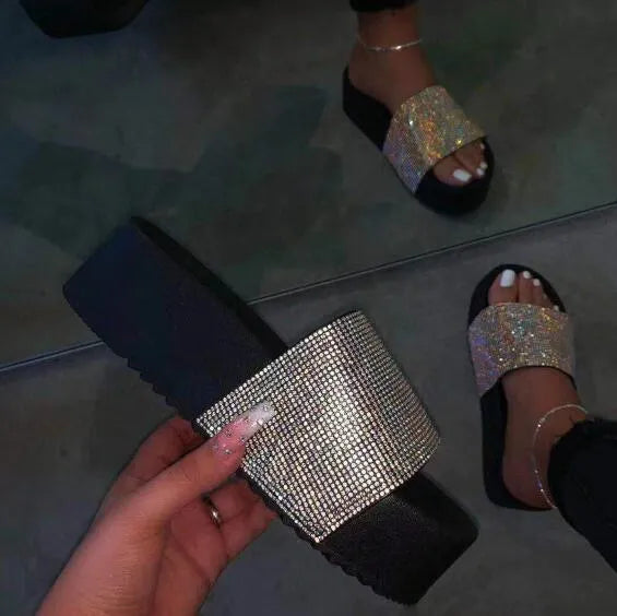 Beige Bling High Heel Beach Sandals Platform Slipper F686