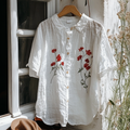 Vintage Floral Embroidery Art Lapel Loose Blouse elevenforest