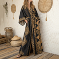 Women's Vintage Ethnic Art  Linen V-neck Robe elevenforest