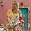 Flower Embroidery Macaroon Color Patchwork Art Cozy Sweater elevenforest