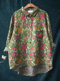 Women's Floral  Art Print Casual Cotton And Linen Shirt