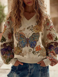 Women's Vintage Retro Casual Butterfly Floral Sweater elevenforest
