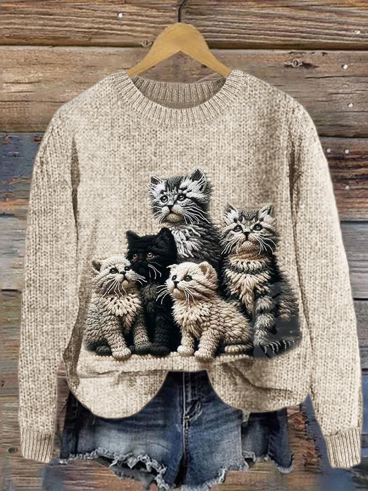 Fuzzy Kittens Crochet Art Cozy Knit Sweater elevenforest