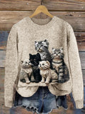 Comstylish Fuzzy Kittens Crochet Art Cozy Knit Sweater