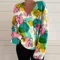 Cat Art Print V-Neck Knitted Sweater elevenforest