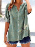 Women's Retro Mushroom Dragonfly Art Print Casual Short Sleeve Cotton
