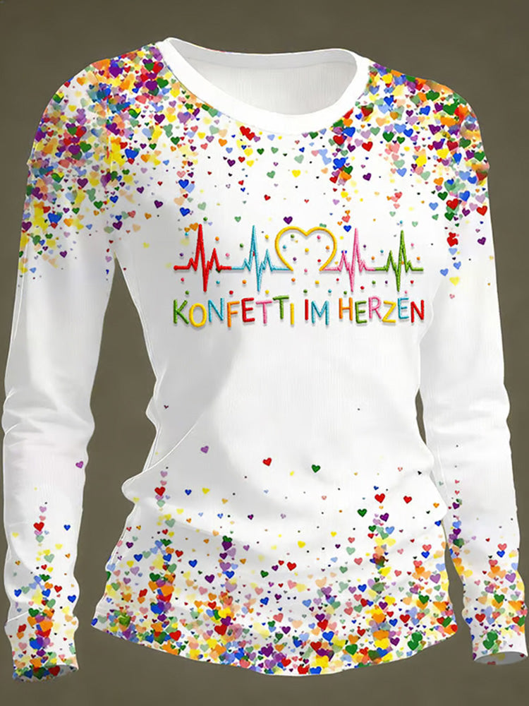 Comstylish Frauen Kölner Karneval Konfetti Im Herzen Print Lässig Langarm T-shirt