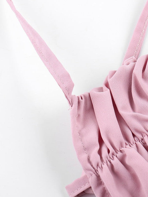 Pink Ruffle Vest Pleated Camisole Crop Top