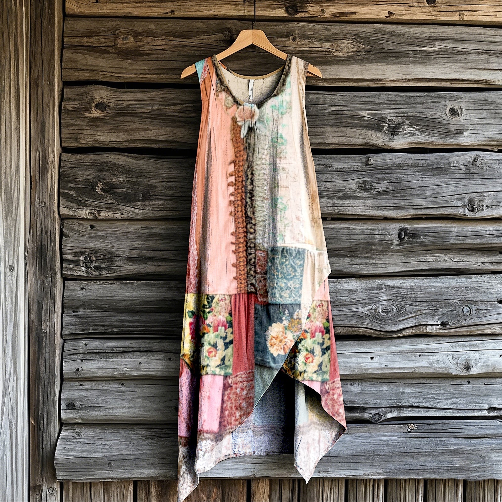 Women's Retro Floral Irregular Design Dress elevenforest