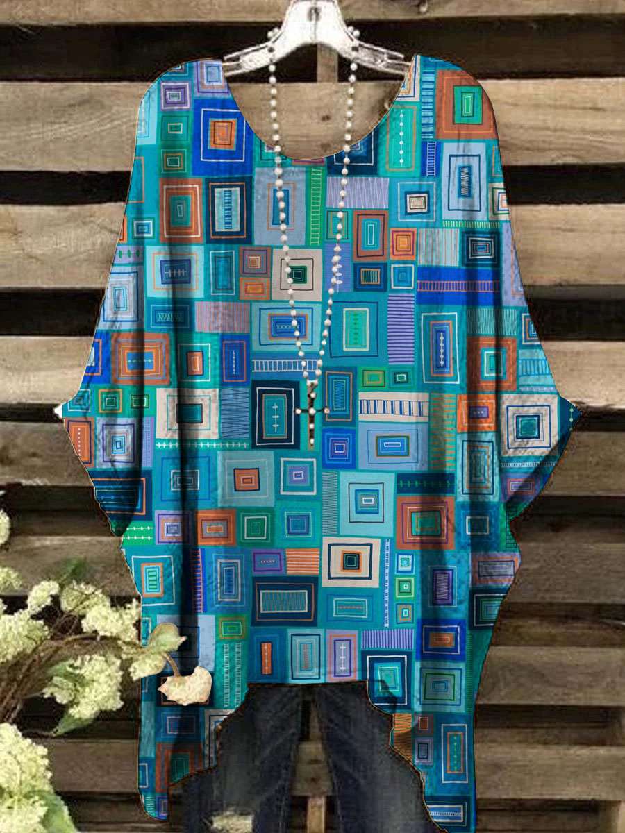 Women's Abstract Color Mosaic Print Casual Top
