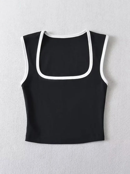 Woman Slim Contrust Camis Sleeveless Tanks Square Collar Crop Tops Clothing Mujer Y2k